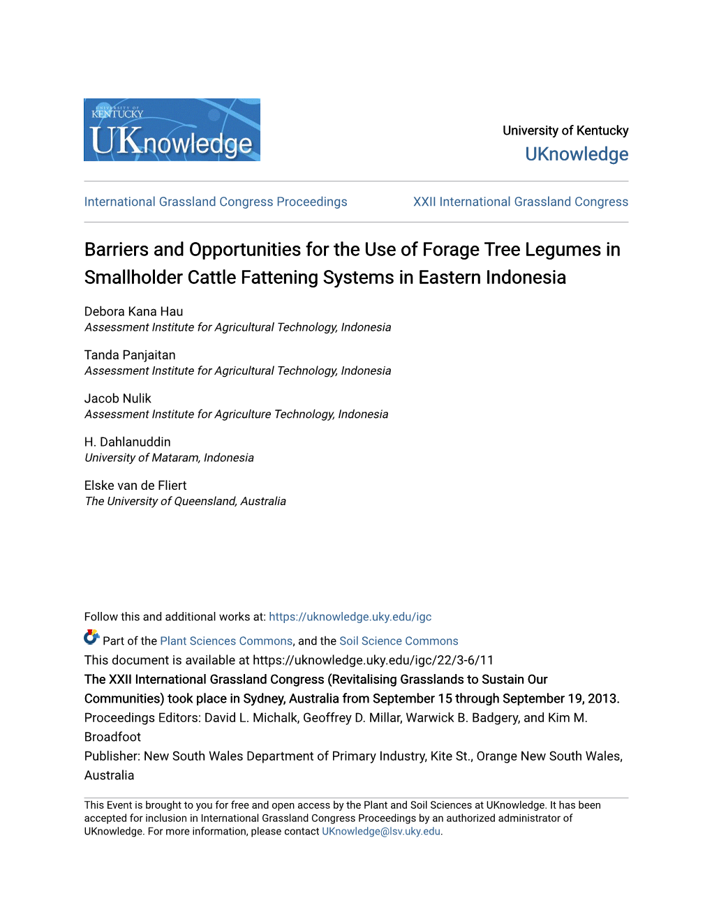 Barriers and Opportunities for the Use of Forage Tree Legumes in Smallholder Cattle Fattening Systems in Eastern Indonesia