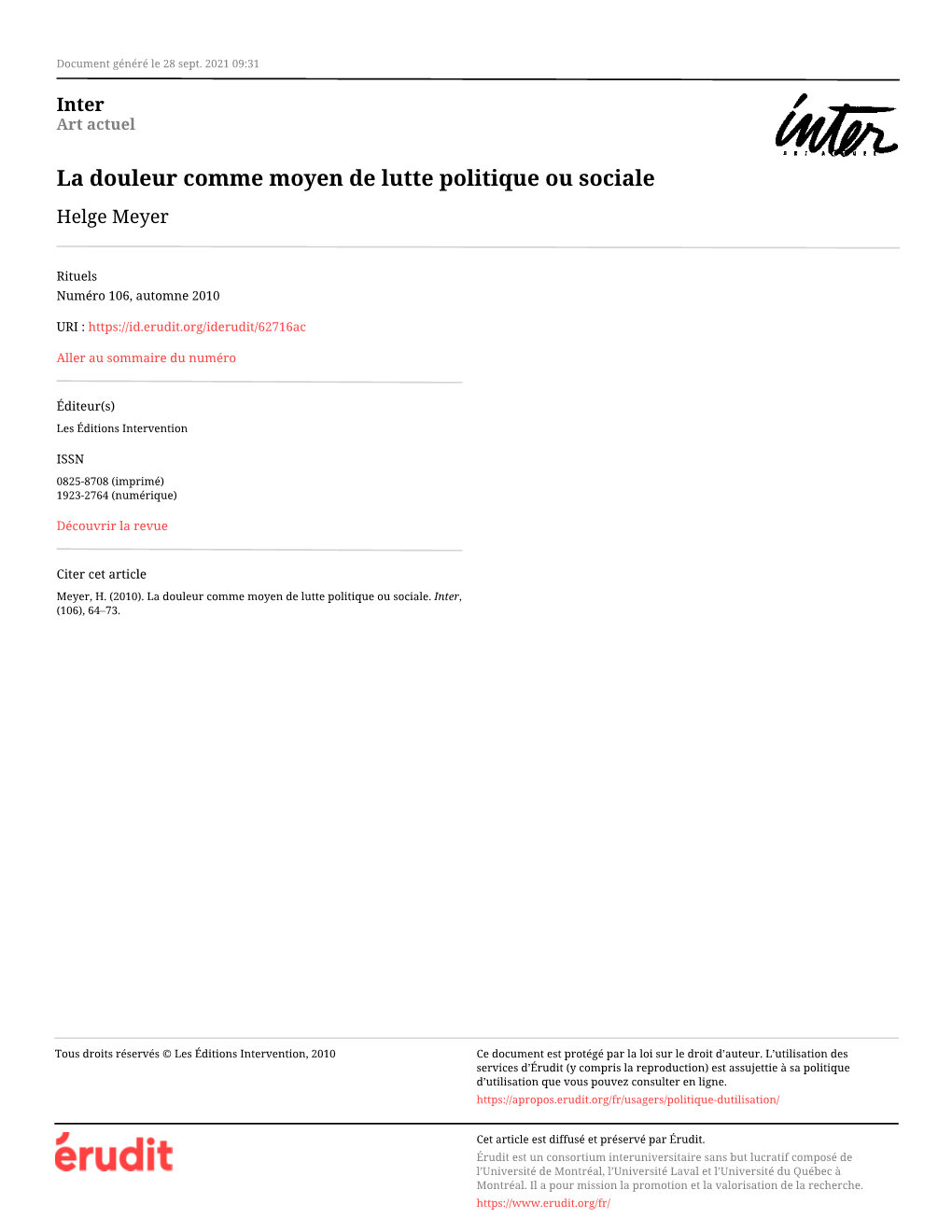 La Douleur Comme Moyen De Lutte Politique Ou Sociale Helge Meyer