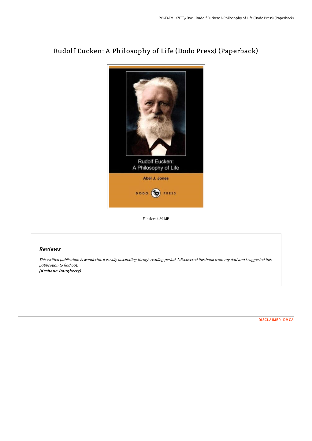 Download Book ^ Rudolf Eucken: a Philosophy of Life