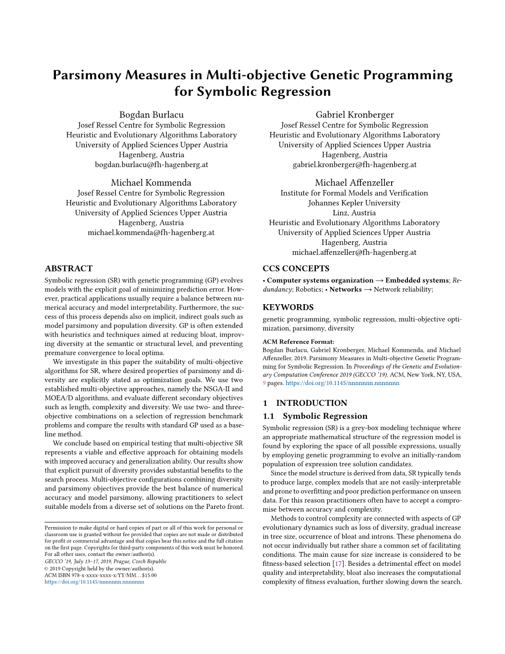 Parsimony Measures in Multi-Objective Genetic Programming for Symbolic Regression