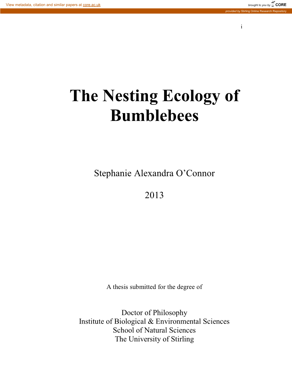 The Nesting Ecology of Bumblebees