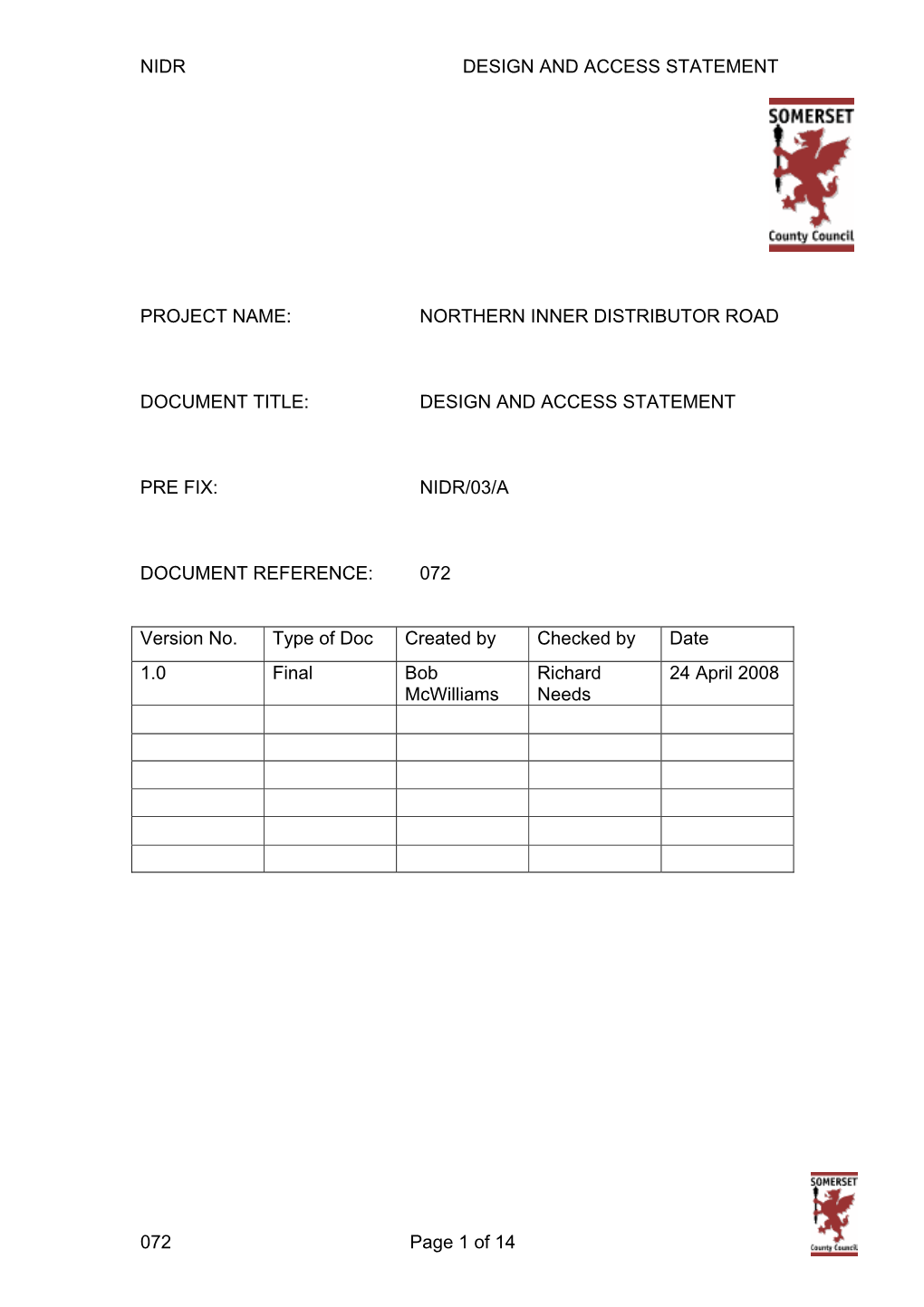 Nidr Design and Access Statement Project Name