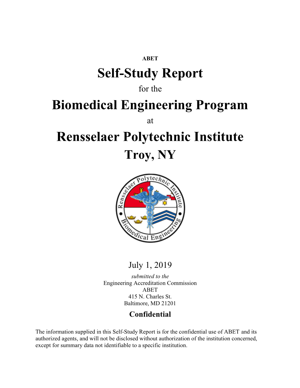 Self-Study Report Biomedical Engineering Program Rensselaer