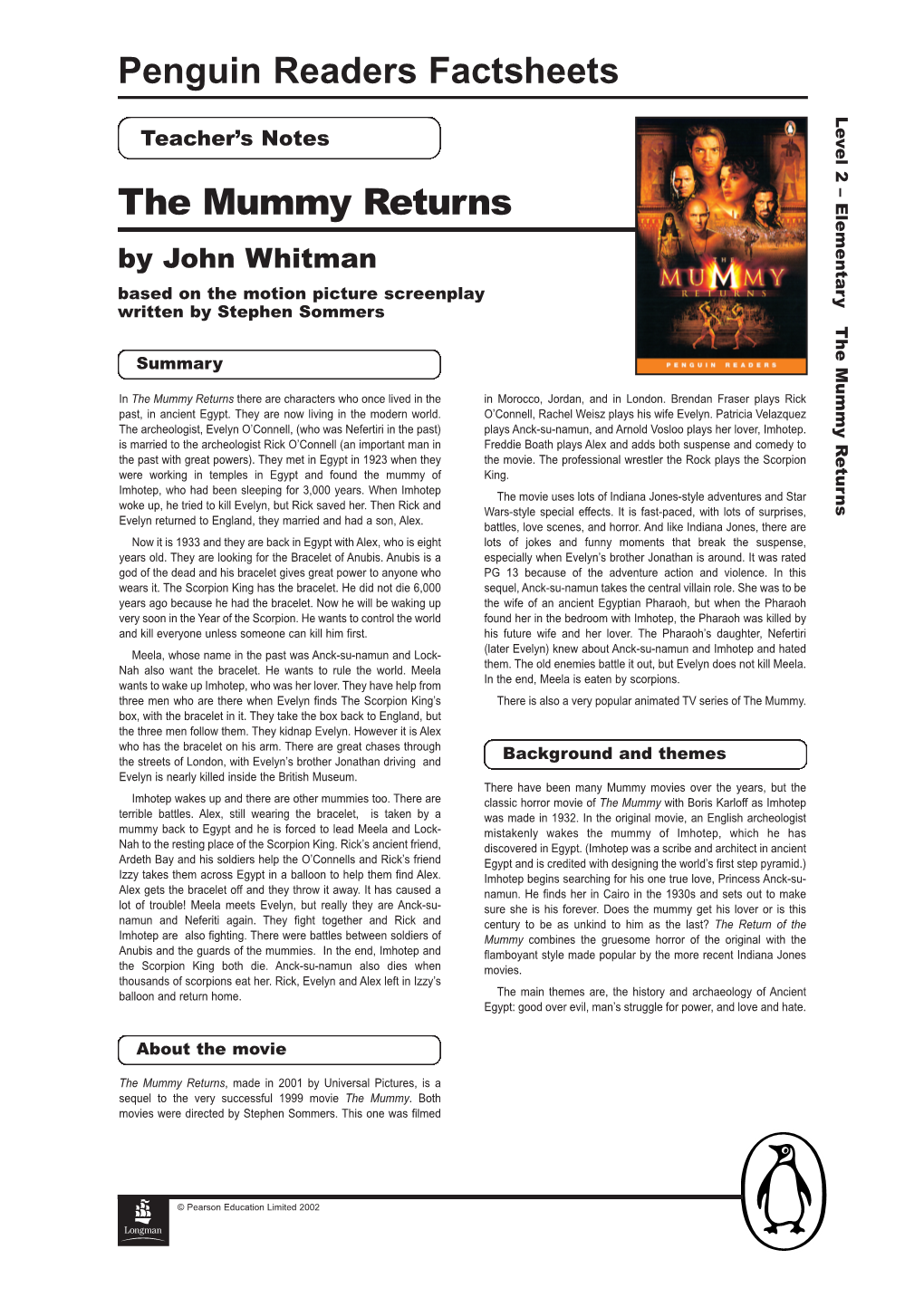 Penguin Readers Factsheets the Mummy Returns