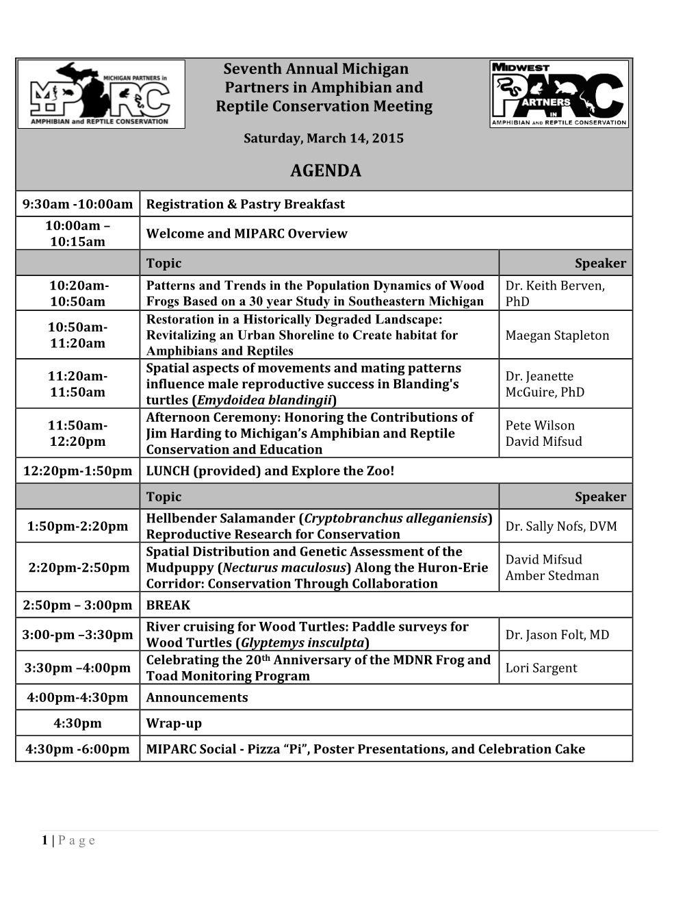 Fifth Annual Michigan PARC AGENDA