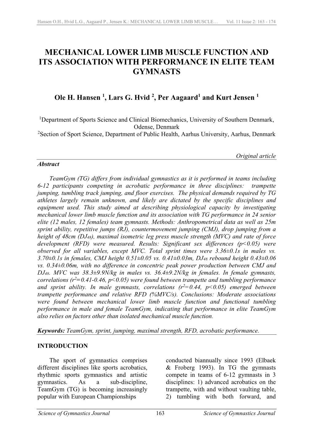 Mechanical Lower Limb Muscle Function and Its Association with Performance in Elite Team Gymnasts