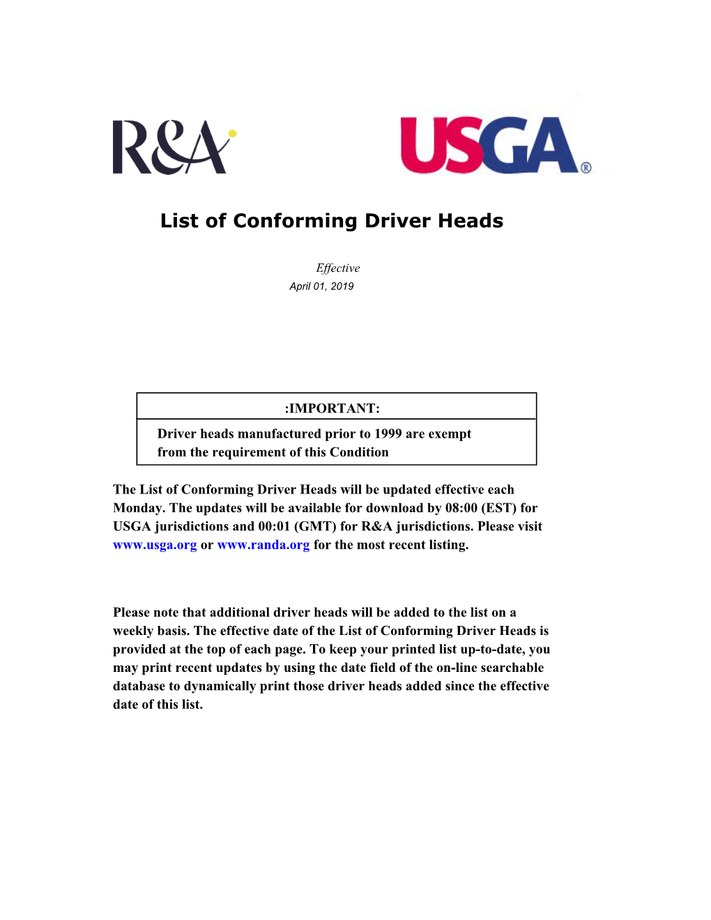 List of Conforming Driver Heads