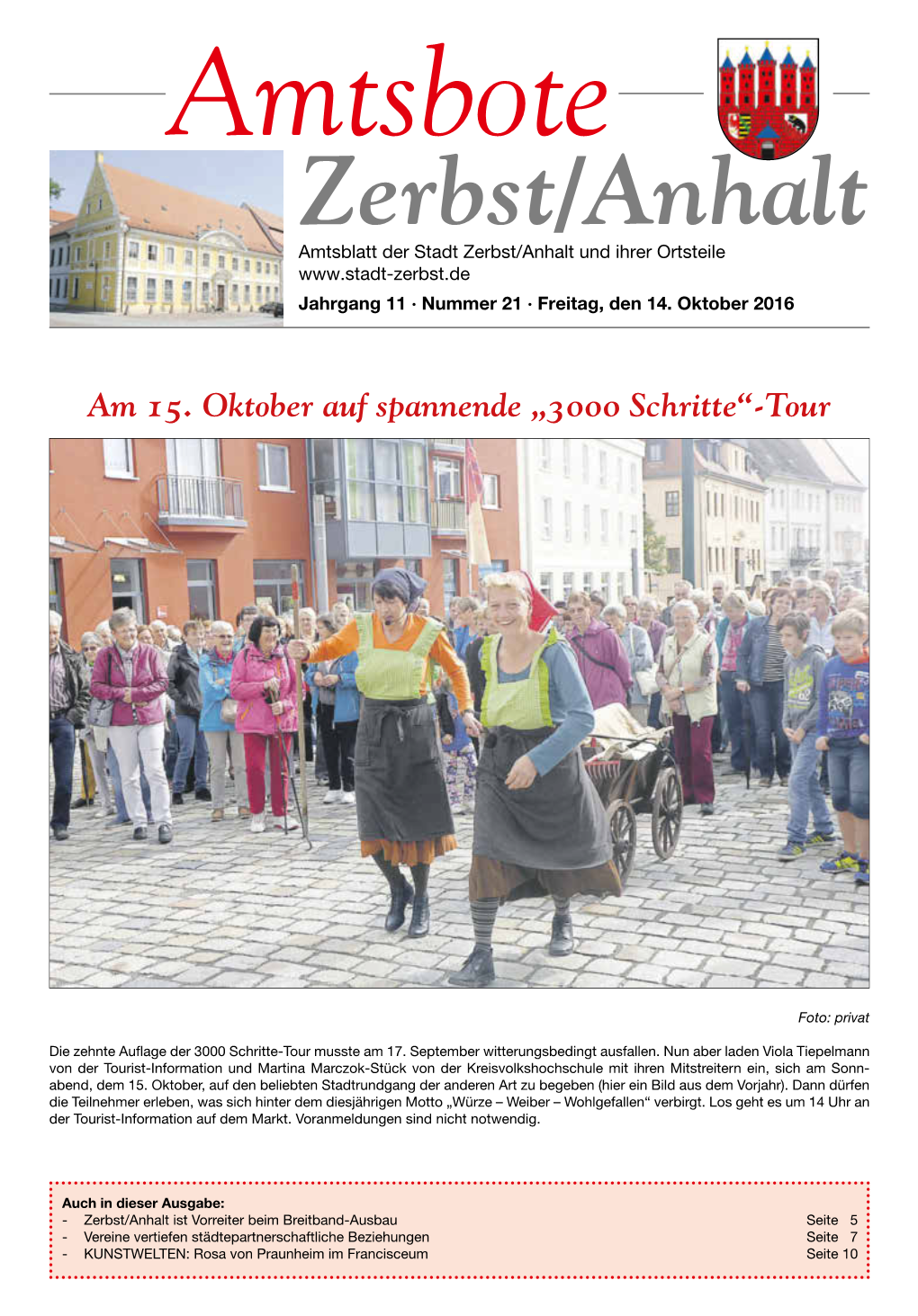 Zerbst/Anhalt Amtsblatt Der Stadt Zerbst/Anhalt Und Ihrer Ortsteile Jahrgang 11 · Nummer 21 · Freitag, Den 14