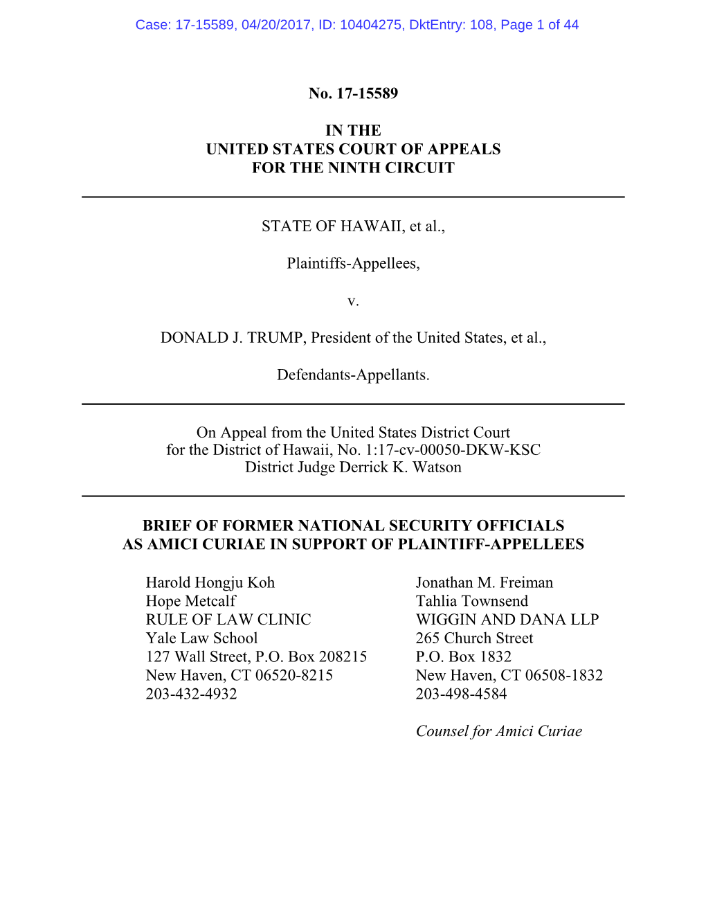 No. 17-15589 in the UNITED STATES COURT of APPEALS