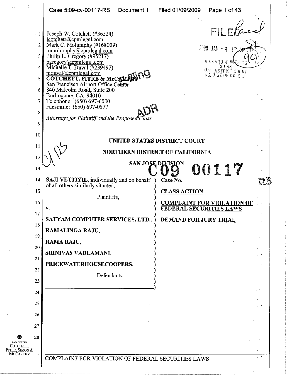 Saji Vettiyil, Et Al. V. Satyam Computer Services Ltd., Et Al. Vettiyil