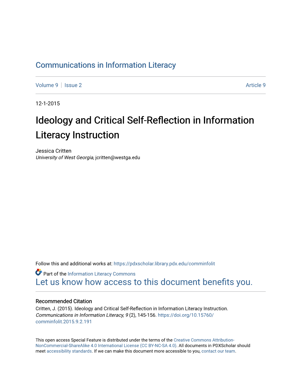 Ideology and Critical Self-Reflection in Information Literacy Instruction