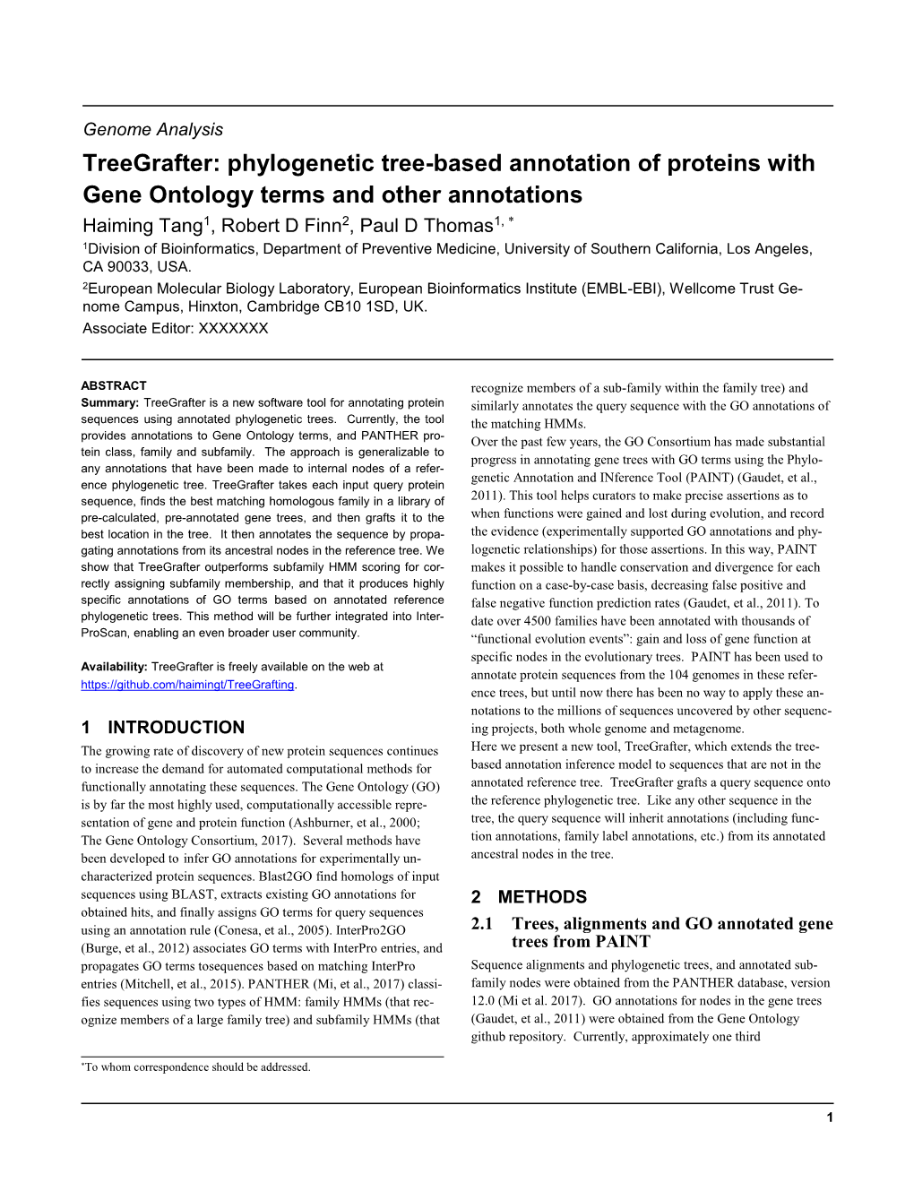 Phylogenetic Tree-Based Annotation of Proteins with Gene Ontology Terms