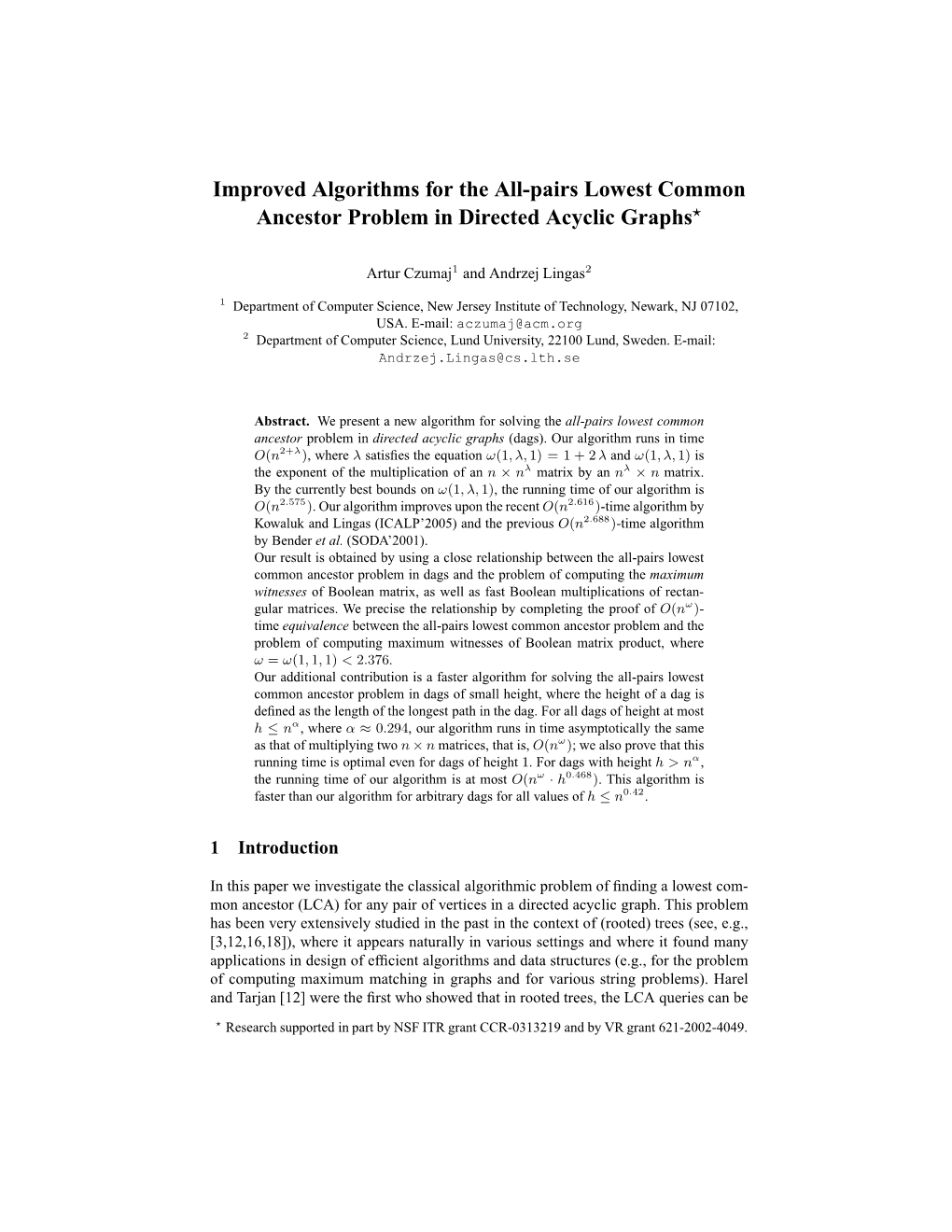 Improved Algorithms for the All-Pairs Lowest Common Ancestor Problem in Directed Acyclic Graphs⋆