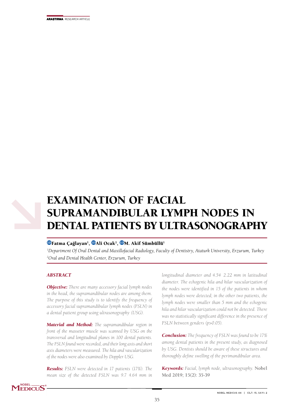 Examination of Facial Supramandibular Lymph Nodes in Dental Patients by Ultrasonography