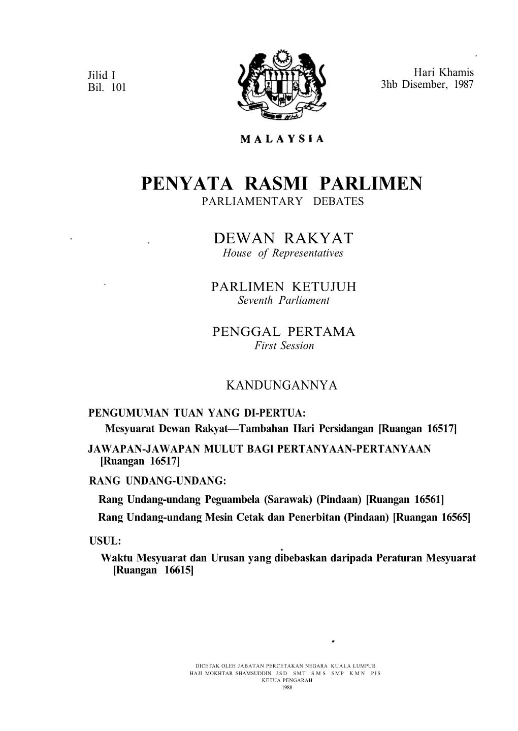 Penyata Rasmi Parlimen Parliamentary Debates