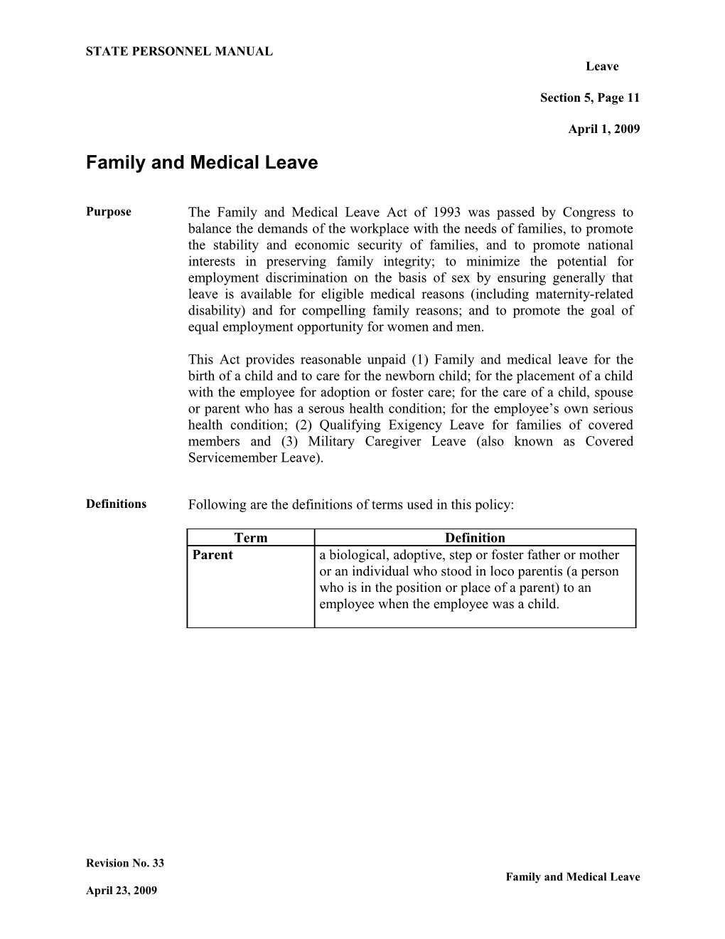 Family and Medical Leave