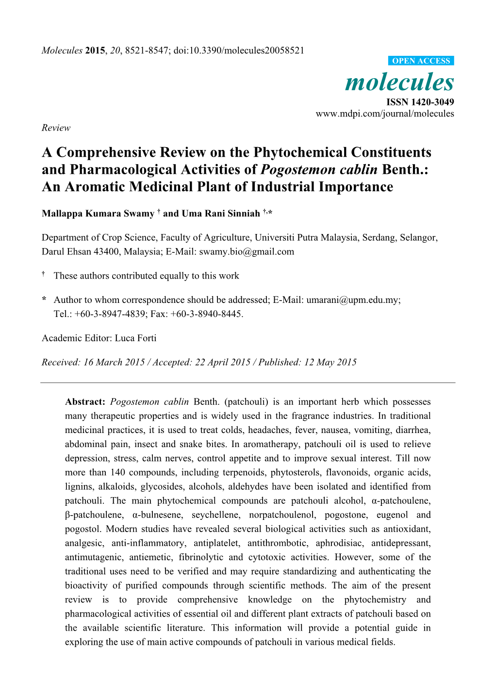 A Comprehensive Review on the Phytochemical Constituents And