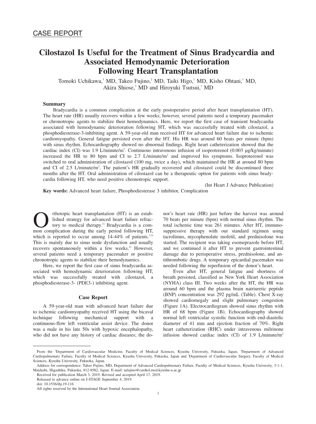 Cilostazol Is Useful for the Treatment of Sinus Bradycardia and Associated Hemodynamic Deterioration Following Heart Transplanta