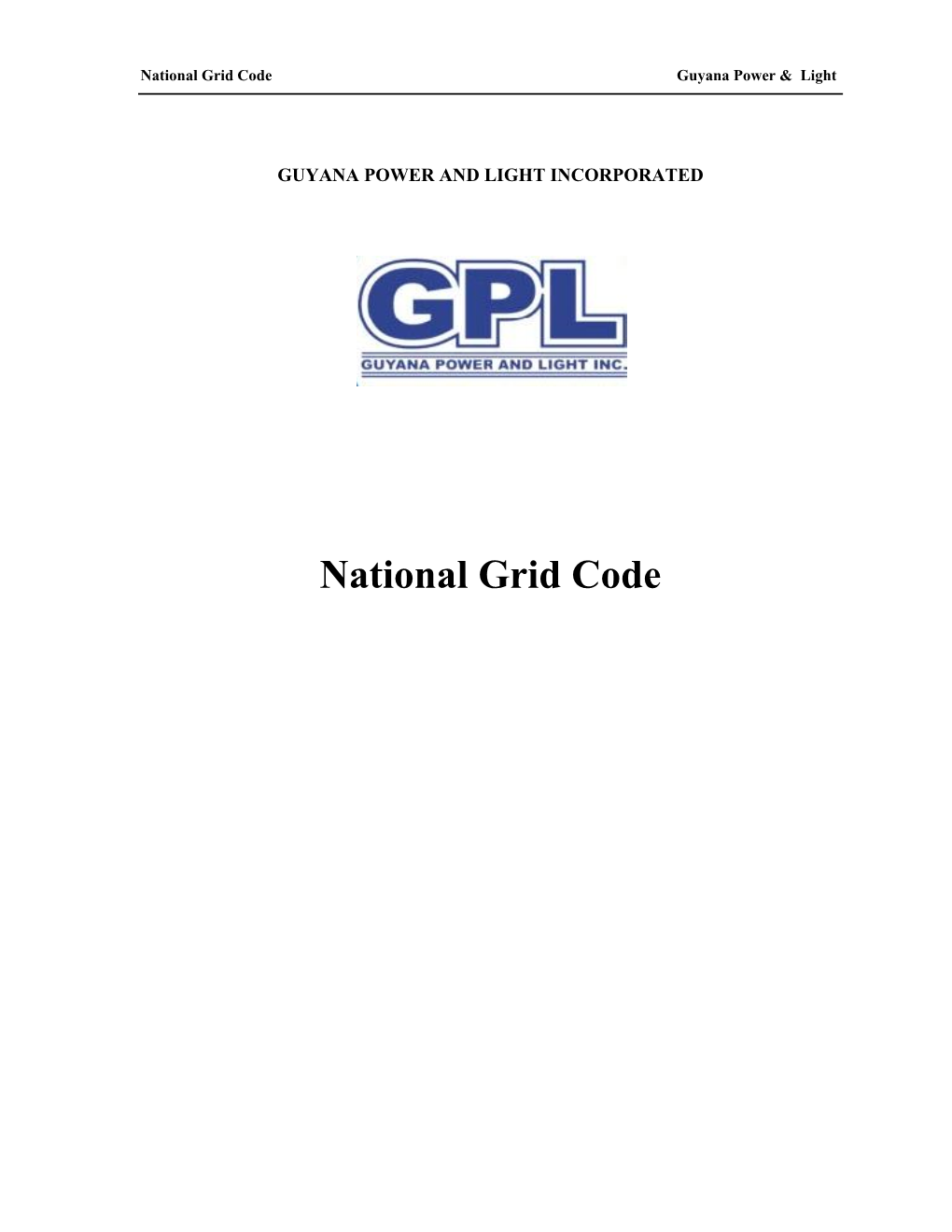 National Grid Code Guyana Power & Light