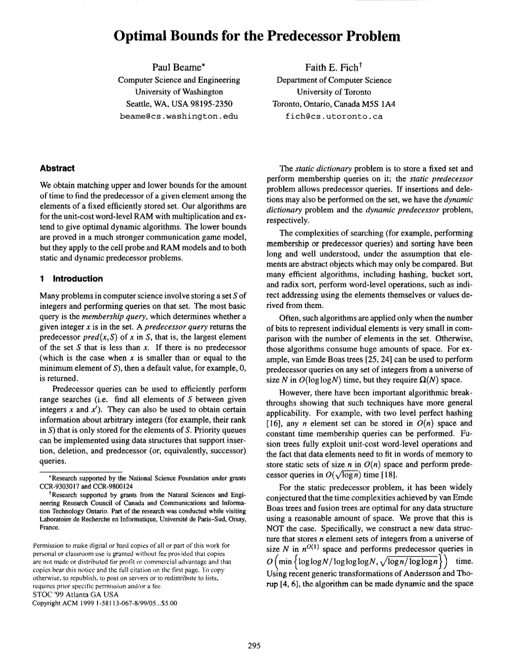 Optimal Bounds for the Predecessor Problem