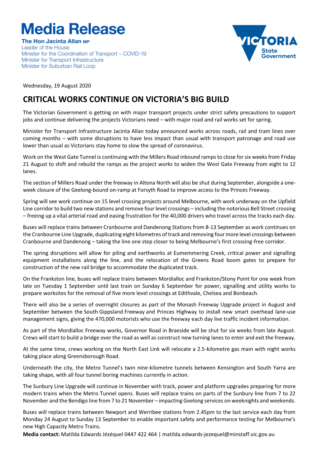 Critical Works Continue on Victoria's Big Build 0.Pdf Pdf 232 KB