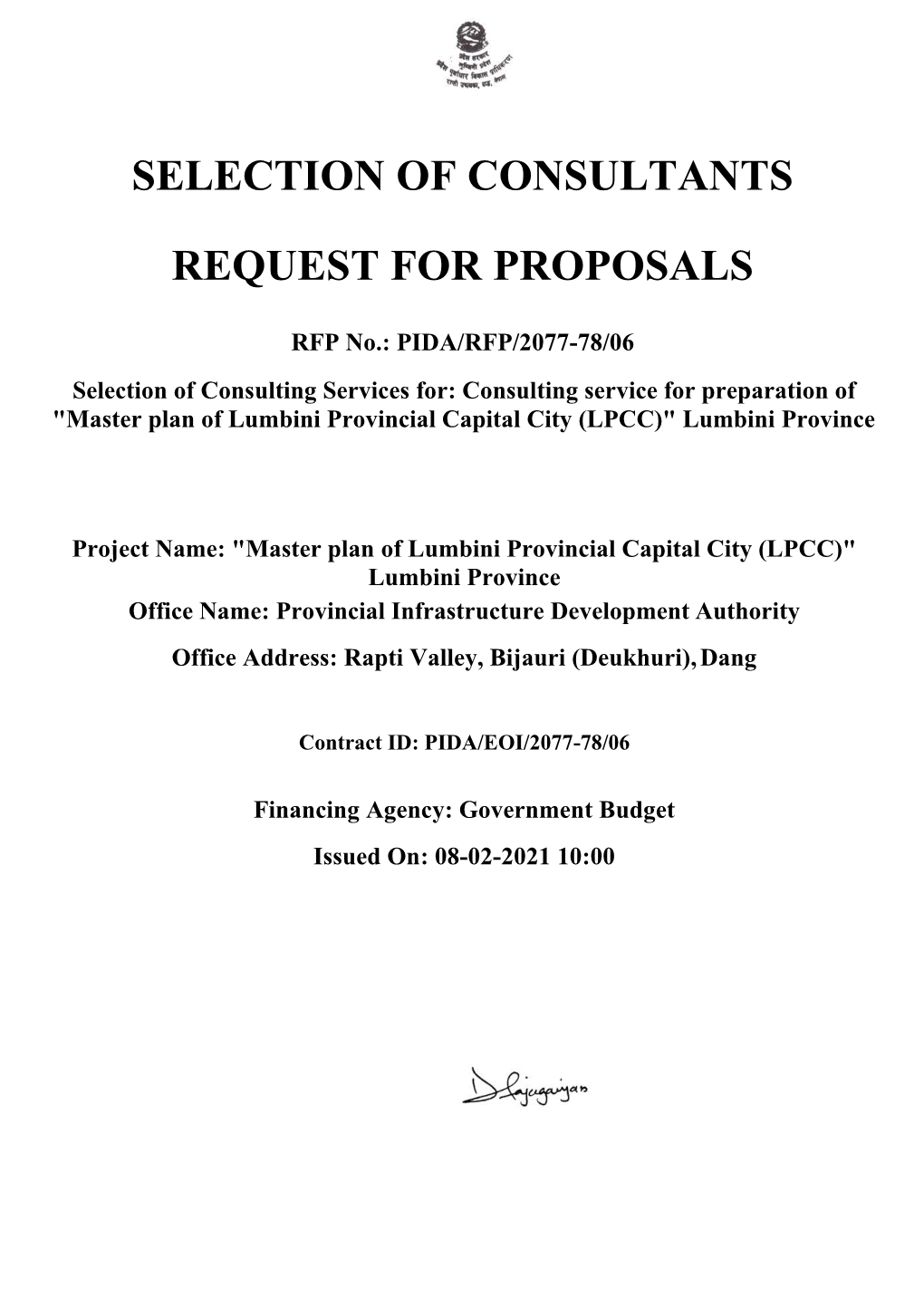 Selection of Consultants Request for Proposals