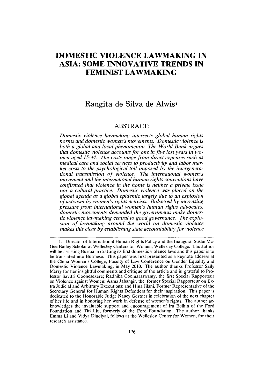 Domestic Violence Lawmaking in Asia: Some Innovative Trends in Feminist Lawmaking