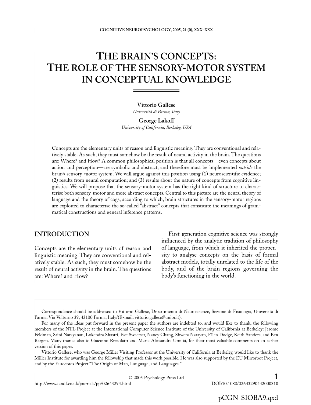 The Brain's Concepts: the Role of the Sensory-Motor