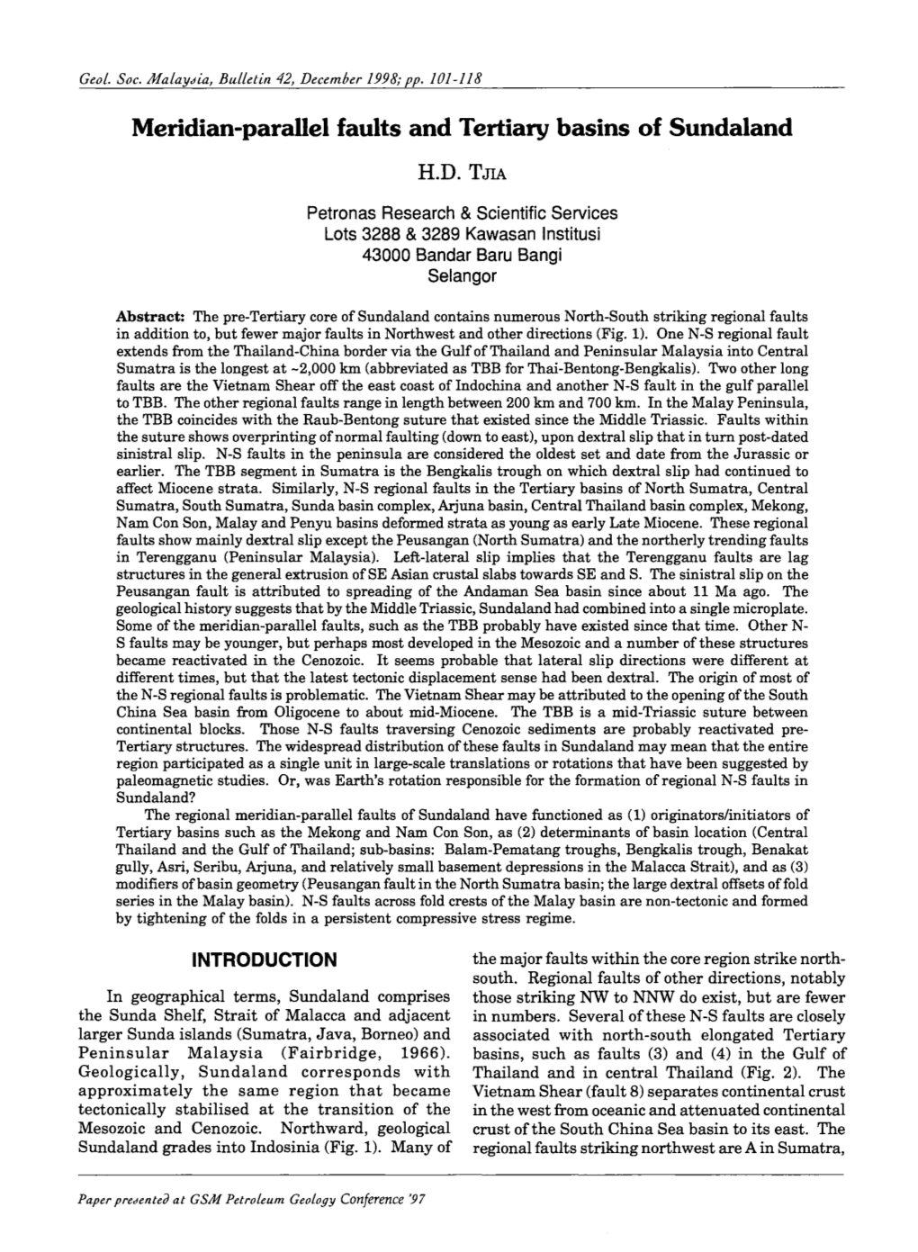 Meridian-Parallel Faults and Tertiary Basins of Sundaland H.D