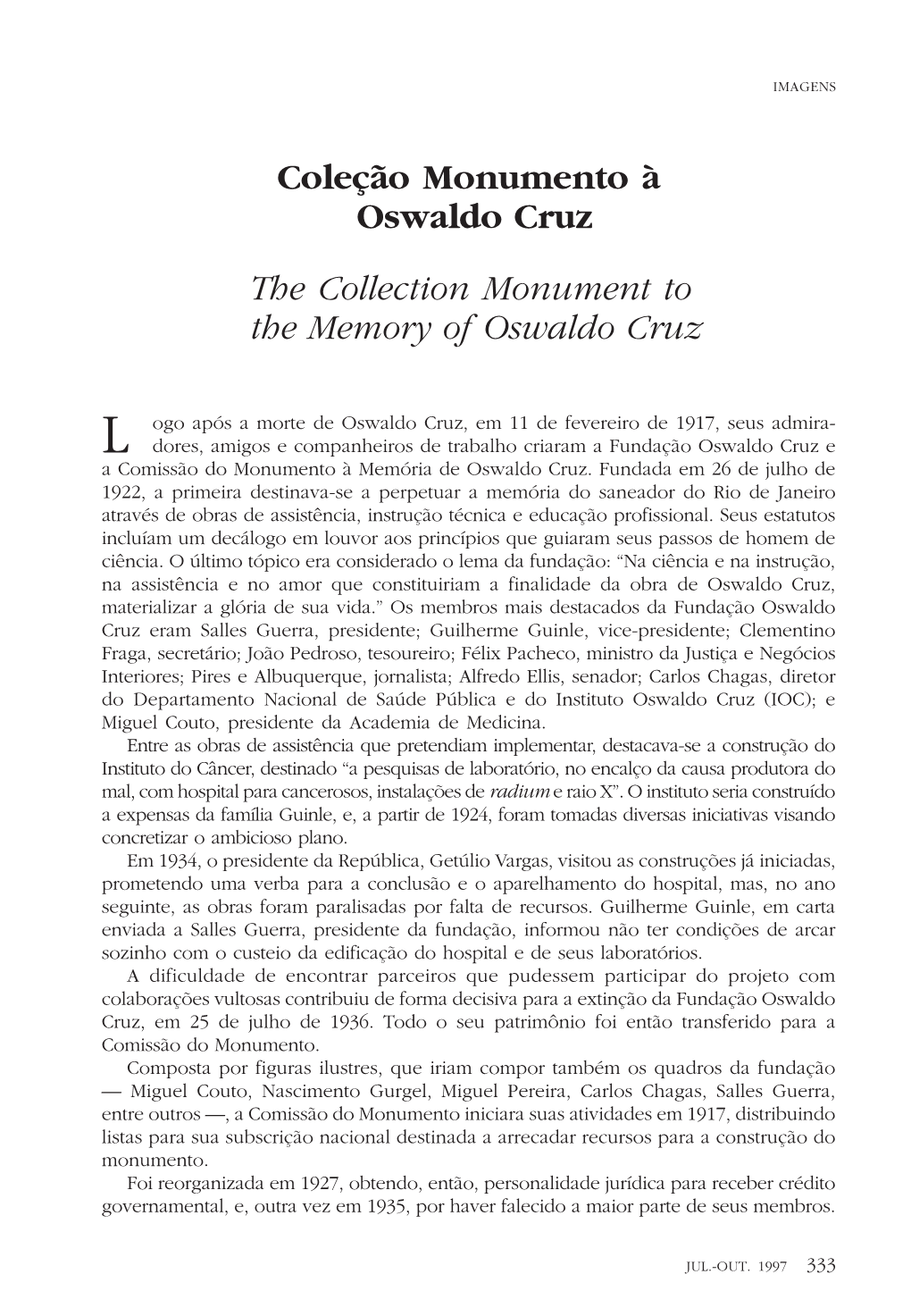 Coleção Monumento À Oswaldo Cruz