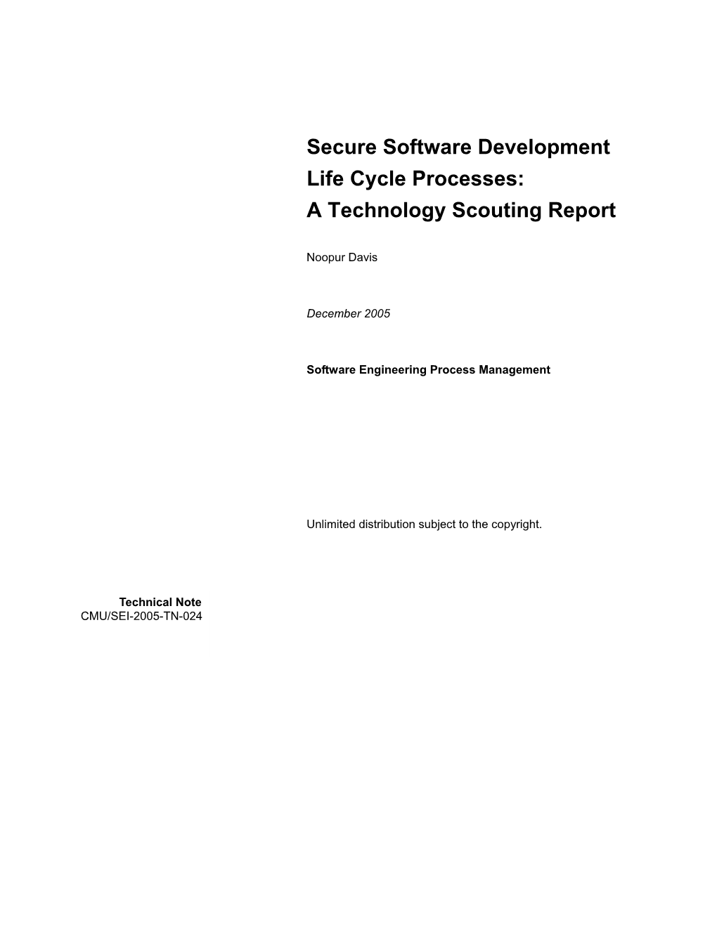 Secure Software Development Life Cycle Processes: a Technology Scouting Report
