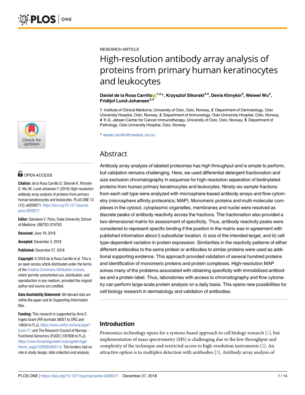 High-Resolution Antibody Array Analysis of Proteins from Primary Human Keratinocytes and Leukocytes