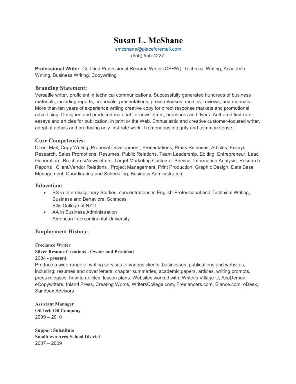 General Resume Sample Professional Writer