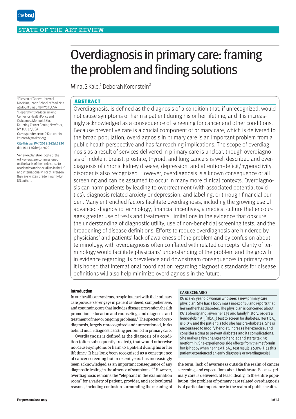 Overdiagnosis in Primary Care: Framing the Problem and Finding Solutions