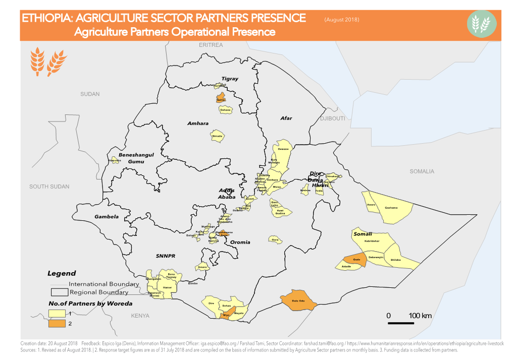 ETHIOPIA: AGRICULTURE SECTOR PARTNERS PRESENCE (August 2018) Agriculture Partners Operational Presence ERITREA