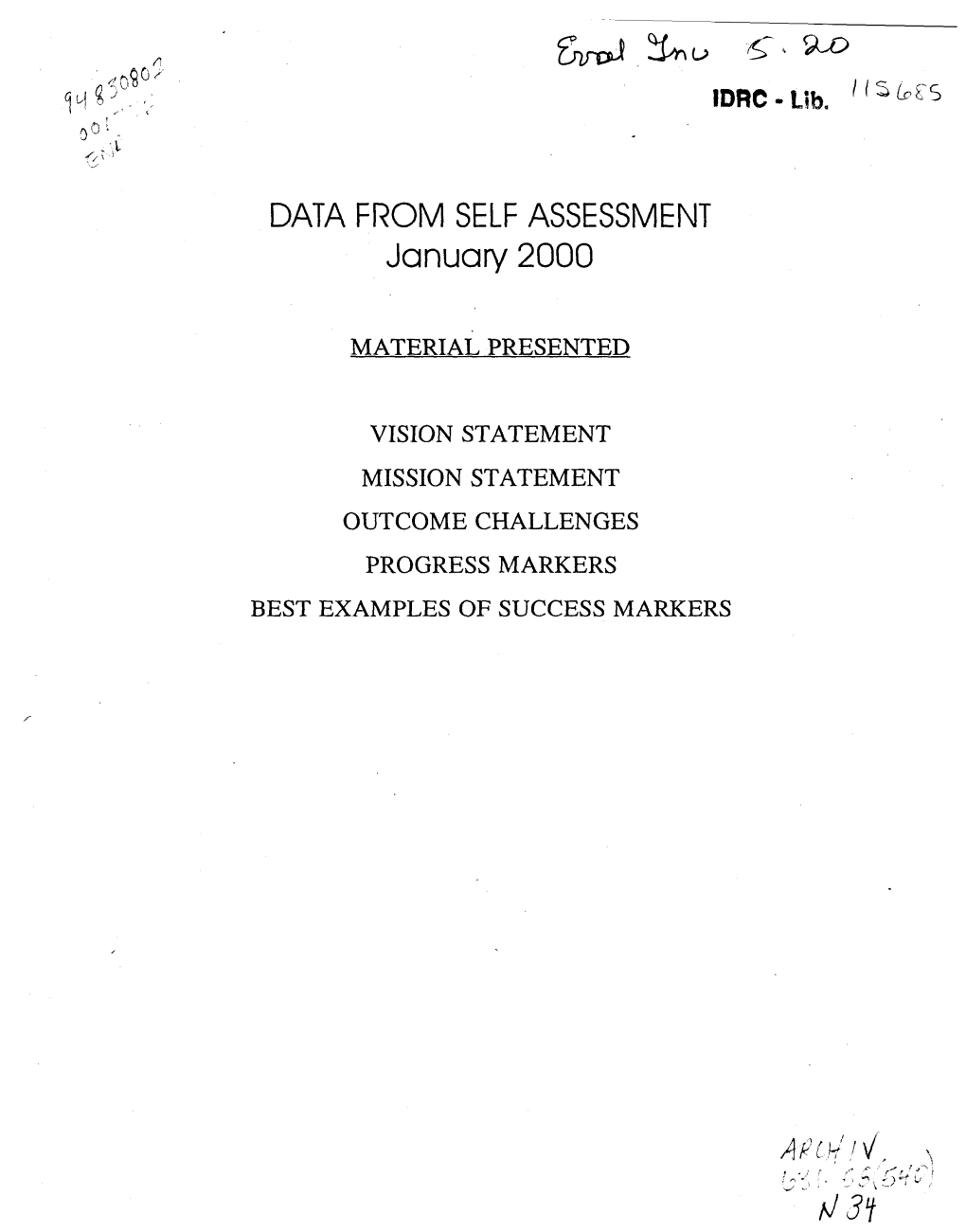 DATA from SELF ASSESSMENT January 2000