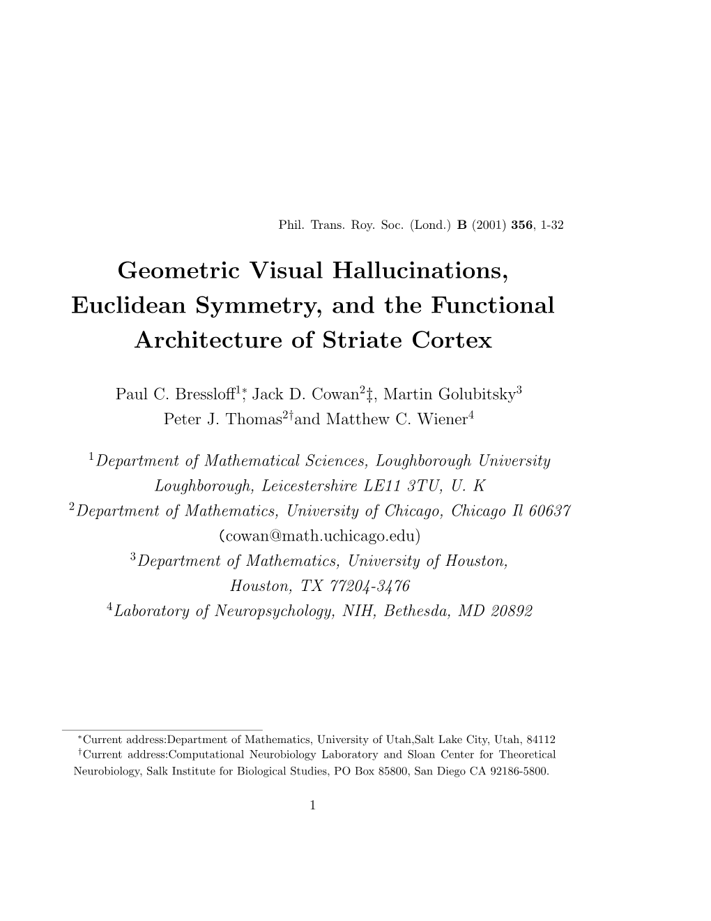 Geometric Visual Hallucinations, Euclidean Symmetry, and the Functional Architecture of Striate Cortex