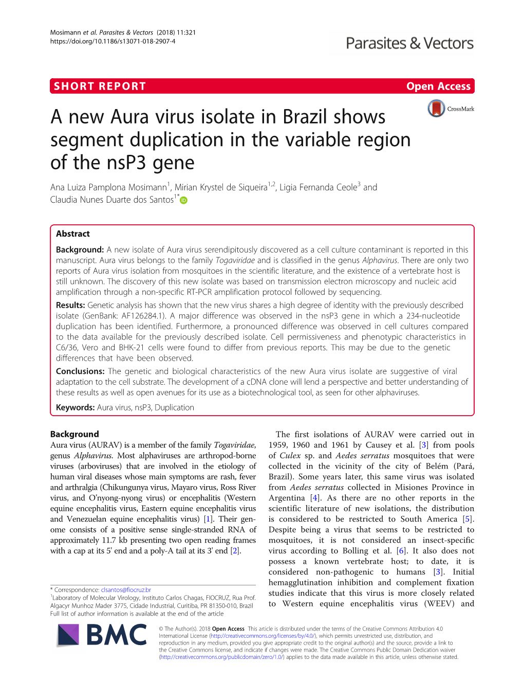 A New Aura Virus Isolate in Brazil Shows Segment Duplication in The