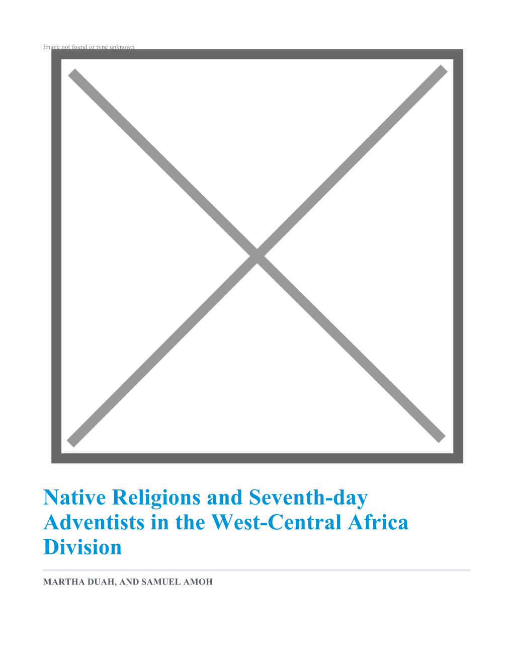 Native Religions and Seventh-Day Adventists in the West-Central Africa Division