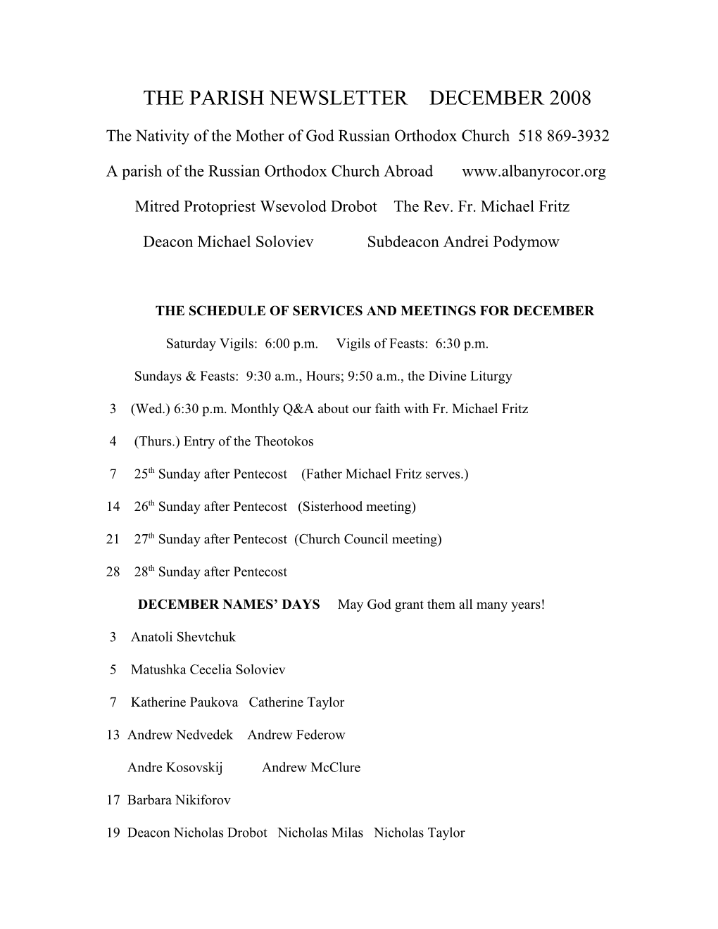 The Parish Newsletter December 2008