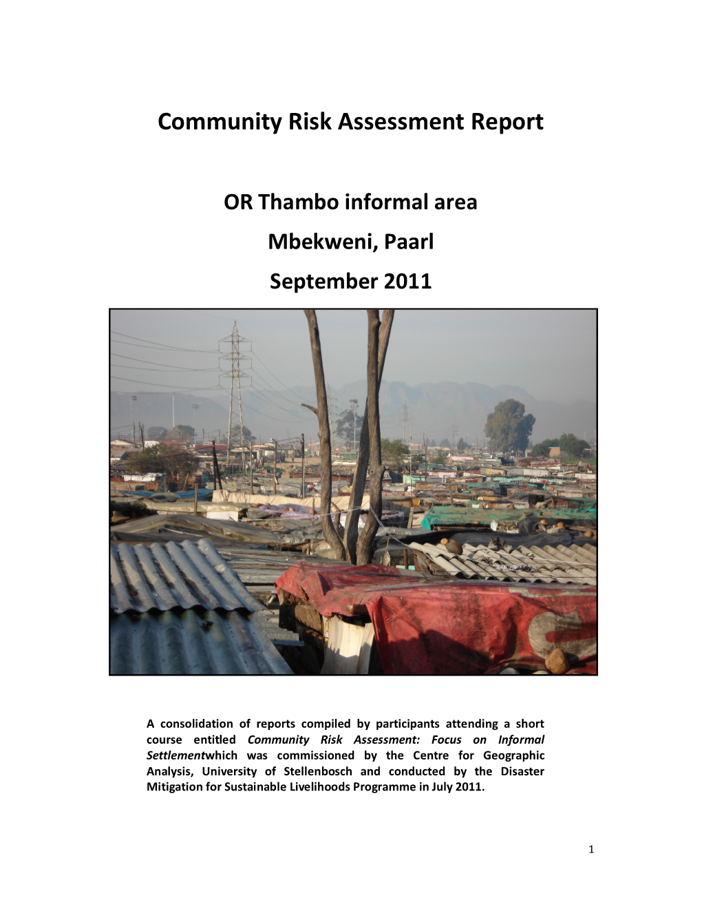 Community Risk Assessment Report OR Thambo Informal Area