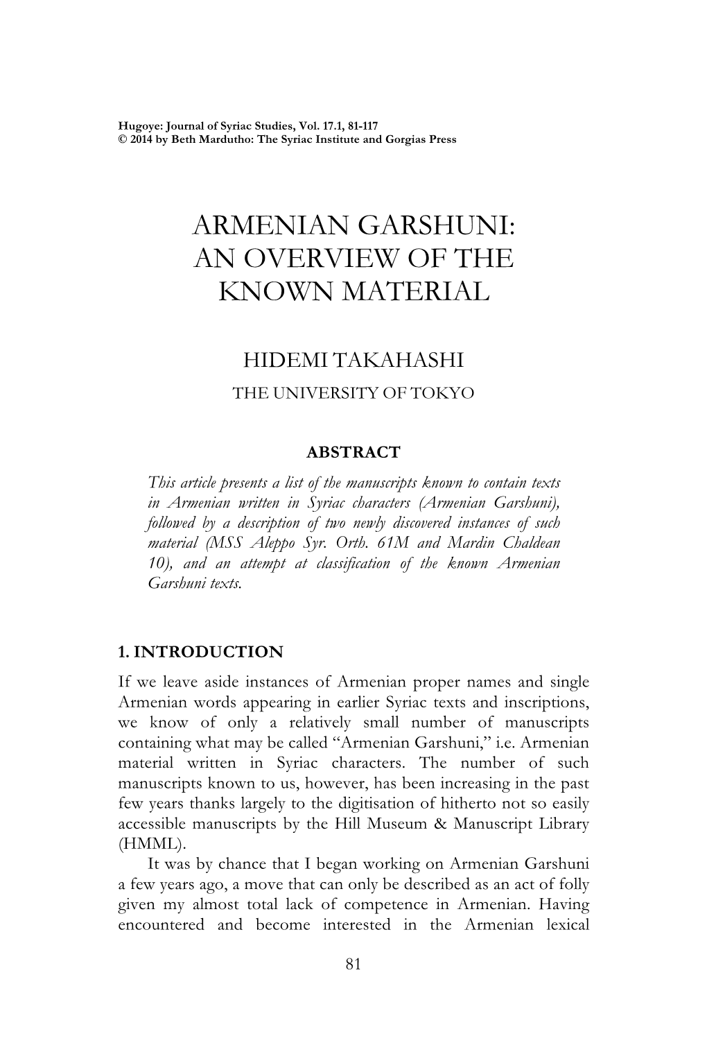 Armenian Garshuni: an Overview of the Known Material