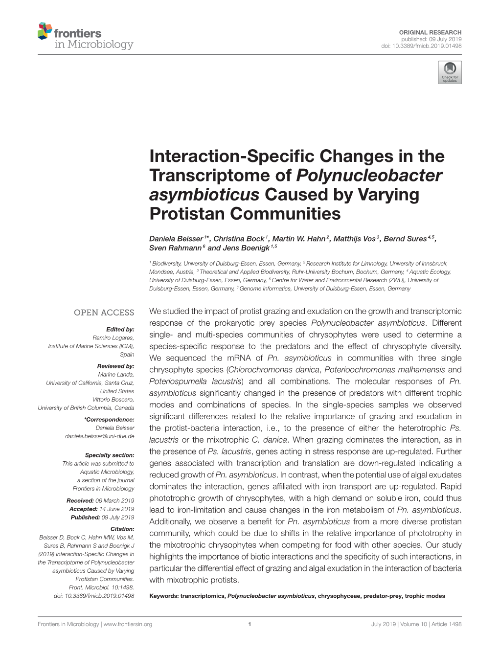 Interaction-Specific Changes in the Transcriptome of Polynucleobacter
