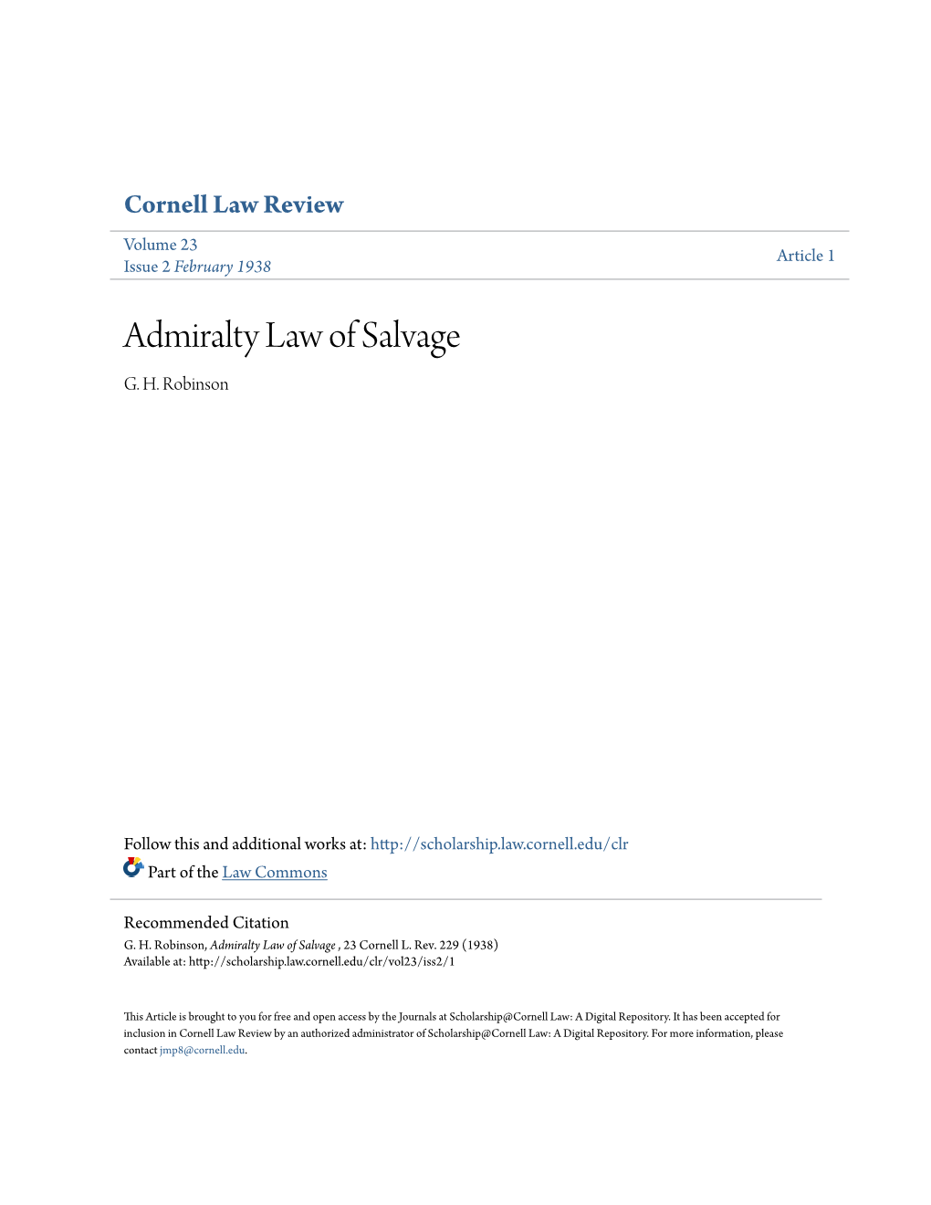 Admiralty Law of Salvage G