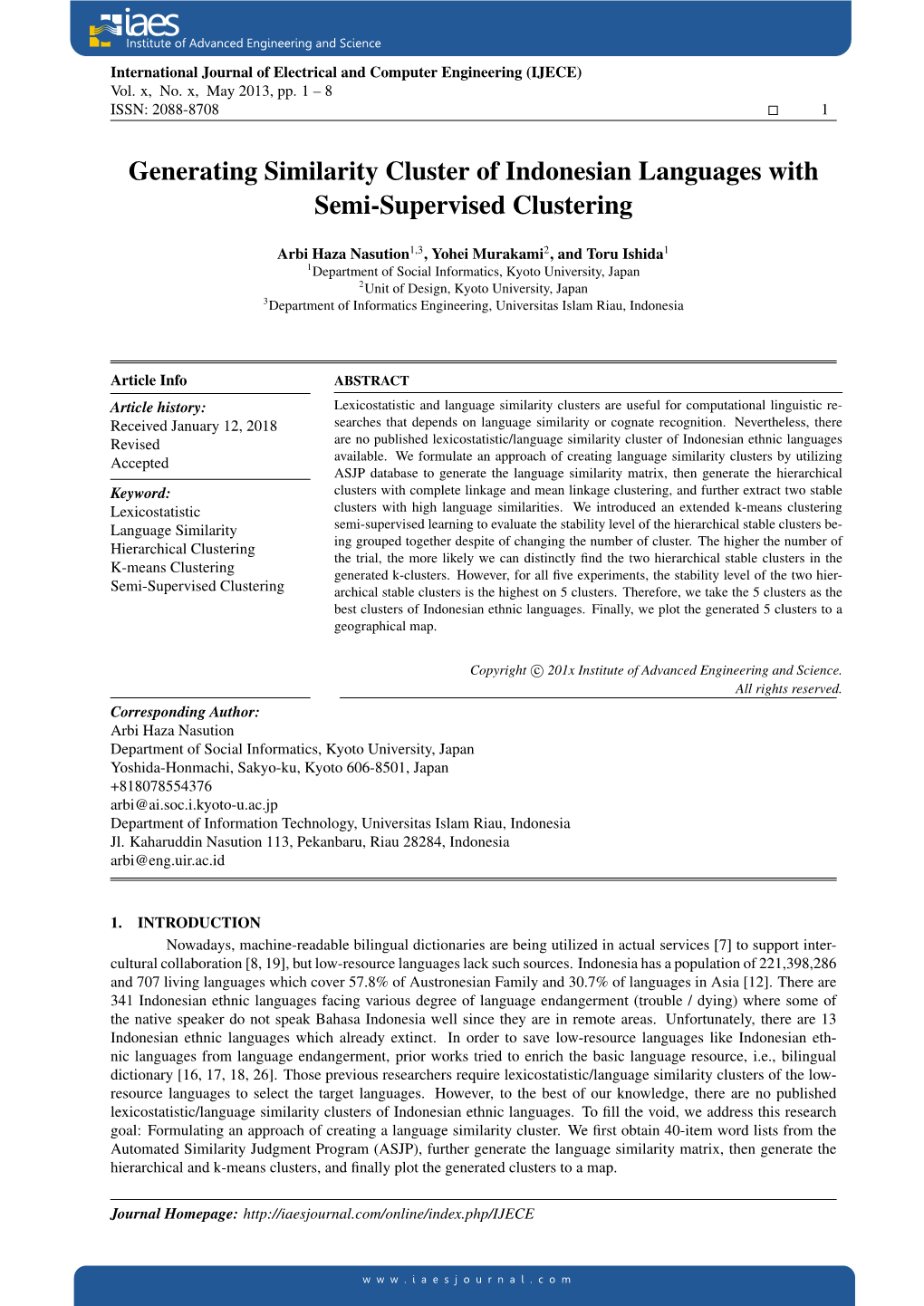 Generating Similarity Cluster of Indonesian Languages with Semi-Supervised Clustering