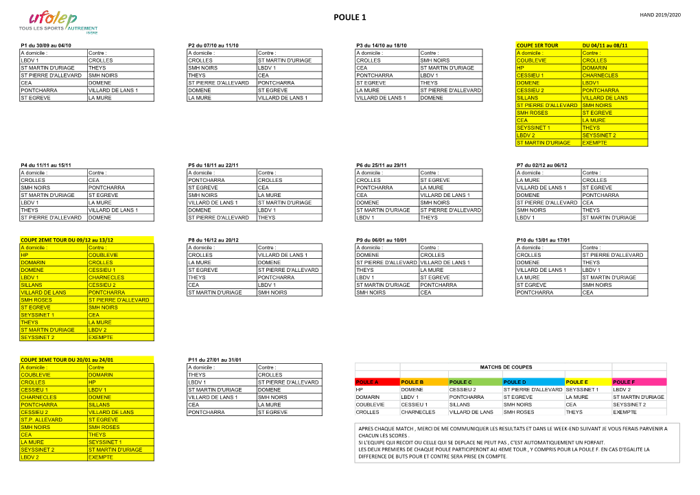 Hand Calendrier 2019/2020 Phase 1 (198.51