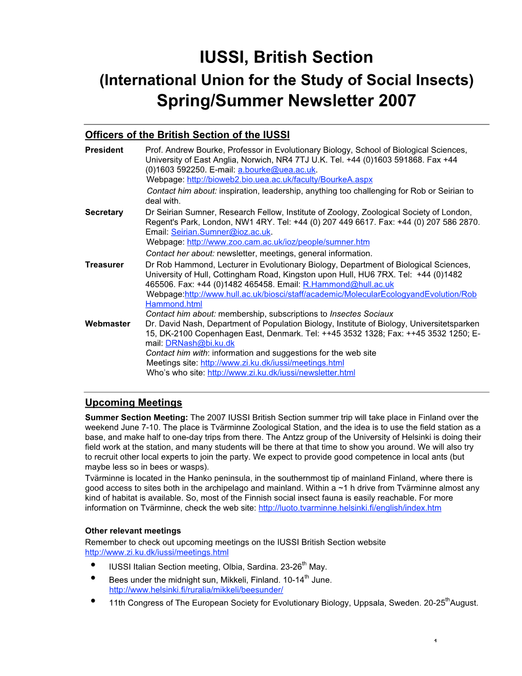 IUSSI, British Section Spring/Summer Newsletter 2007