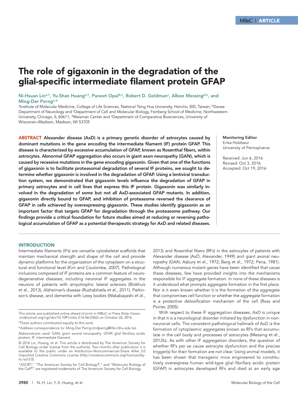 The Role of Gigaxonin in the Degradation of the Glial-Specific Intermediate Filament Protein GFAP