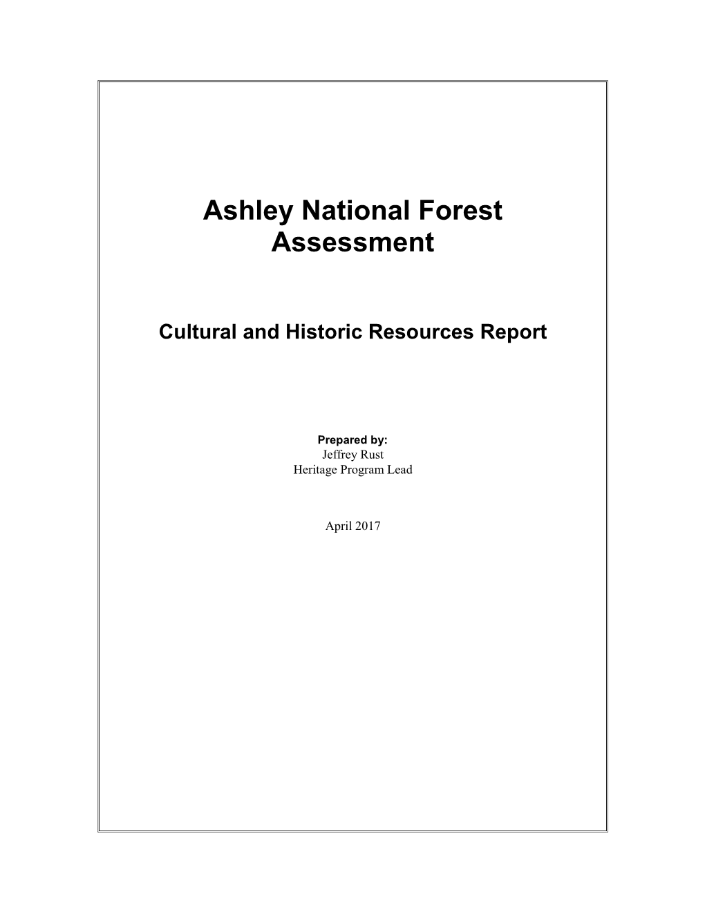 Ashley National Forest Cultural and Historic Assessment Report