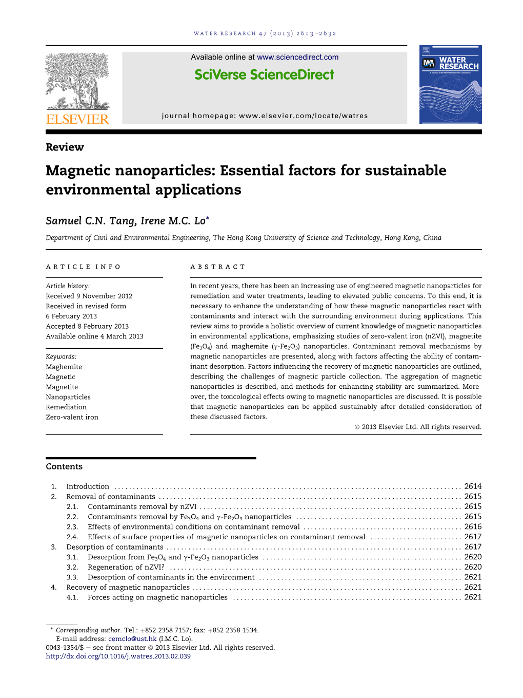 Magnetic Nanoparticles: Essential Factors for Sustainable Environmental Applications